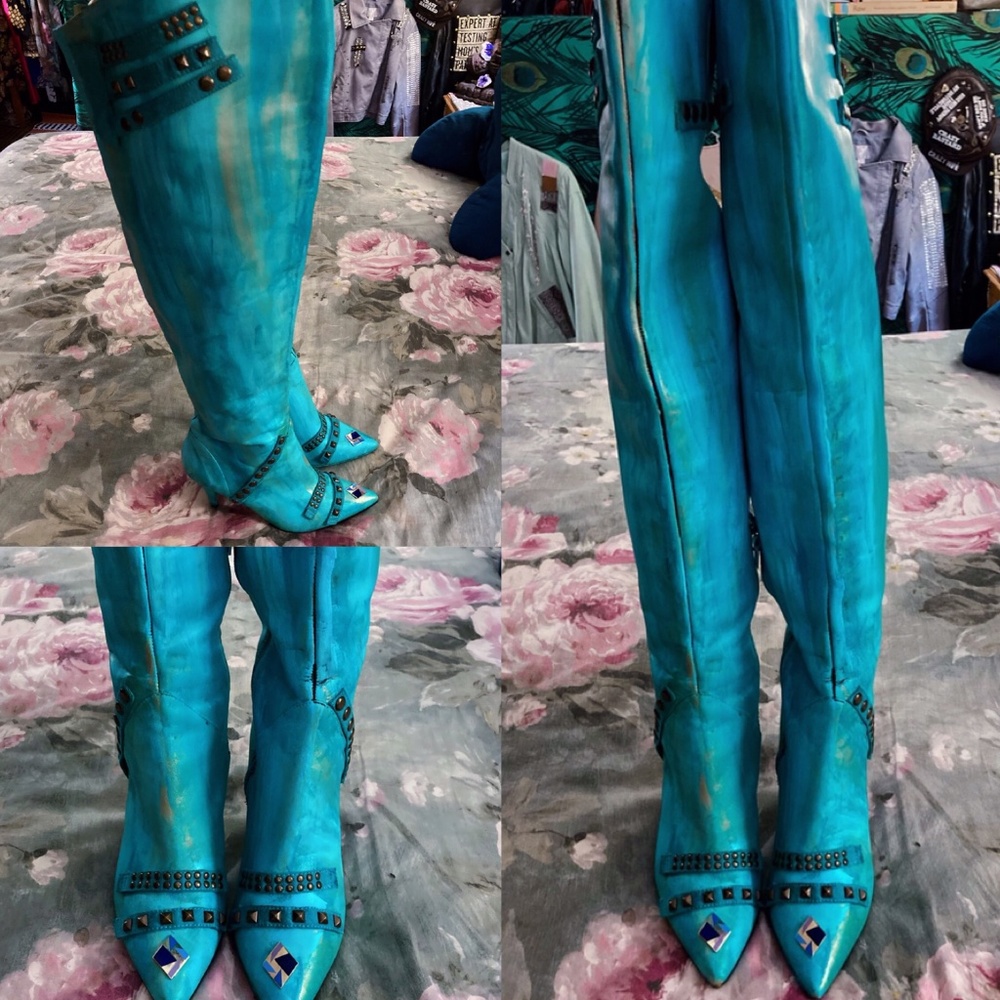 Customed SEXY Teal Blue Green Over The Knee Boots